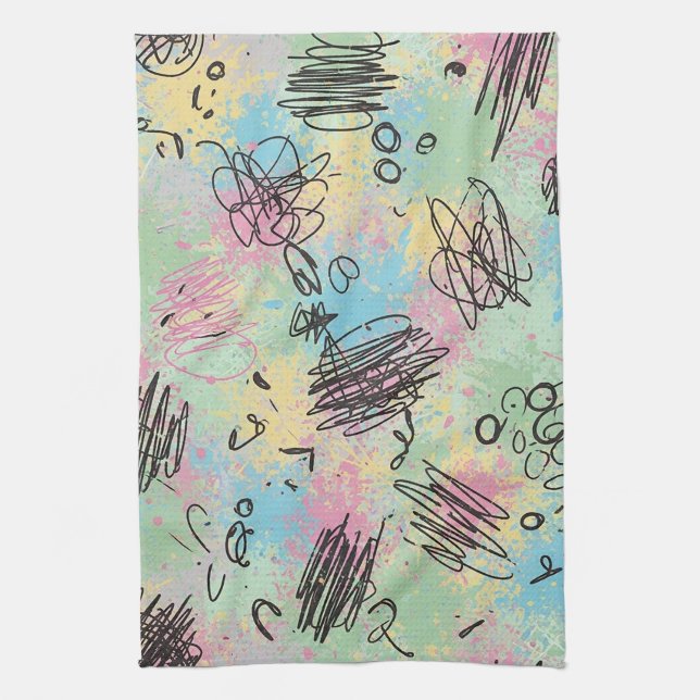 Colourful Urban Graffiti Pattern (4) Tea Towel (Vertical)