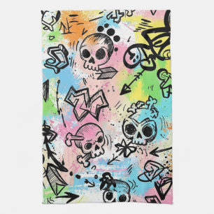 Colourful Urban Graffiti Pattern (6) Tea Towel