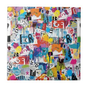 Colourful Urban Graffiti Pattern (8) Ceramic Tile