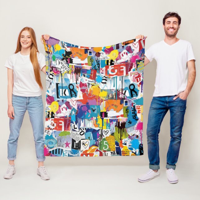 Colourful Urban Graffiti Pattern (8) Fleece Blanket (In Situ)