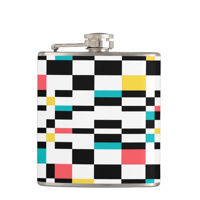 Colourful, urban, modern, trendy geometric pattern hip flask (Front)