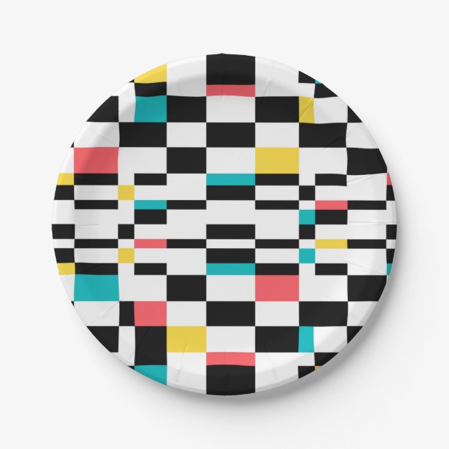 Colourful, urban, modern, trendy geometric pattern paper plate (Front)