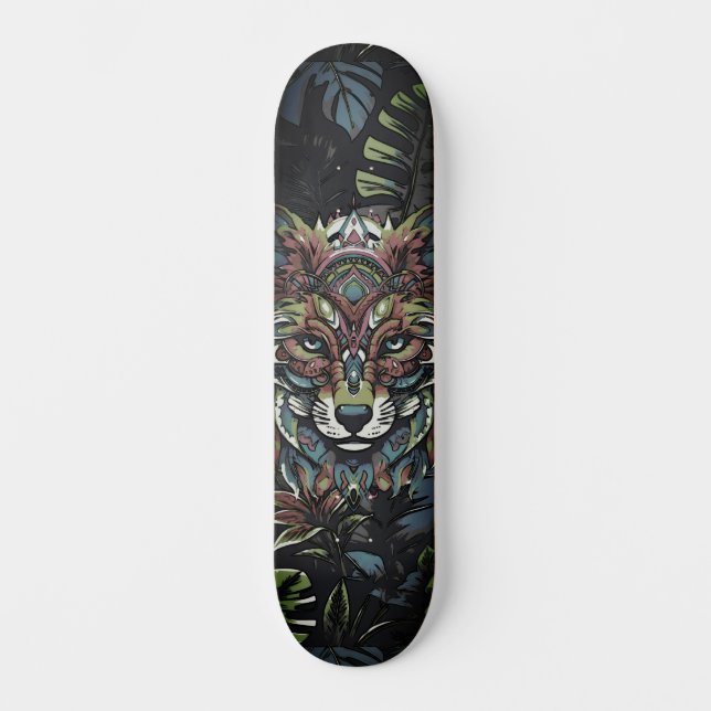 Colourful Urban Street Art Inspired Jungle Fox Skateboard (Front)