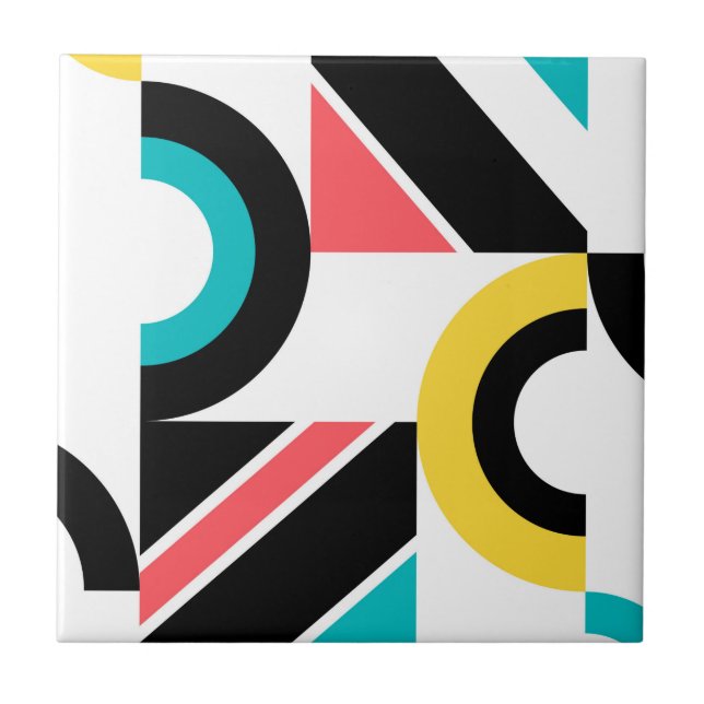 Colourful, urban, trendy, modern geometric art ceramic tile (Front)