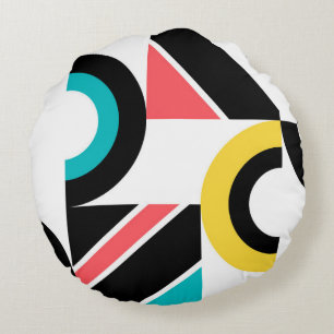 Colourful, urban, trendy, modern geometric art round cushion