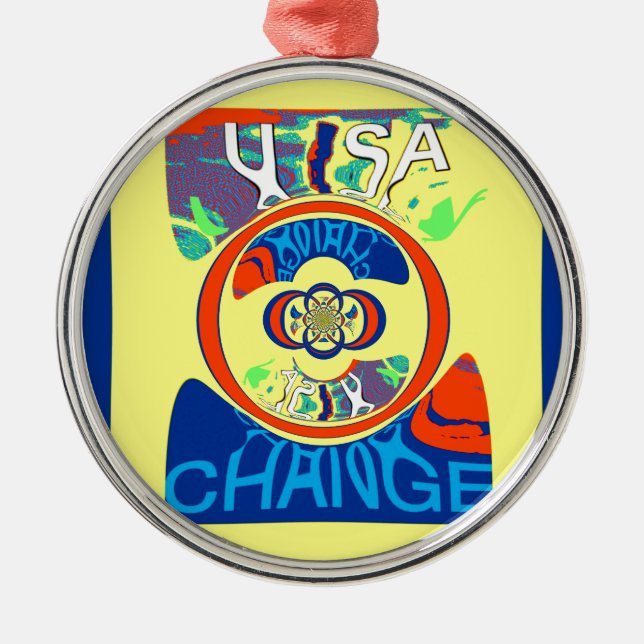 Colourful USA Change: A Festive Design Art Print Metal Ornament (Front)