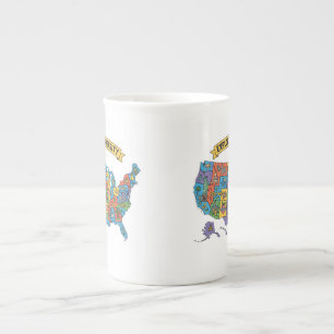 Colourful USA Map for Travelers – Explore Diversit Bone China Mug