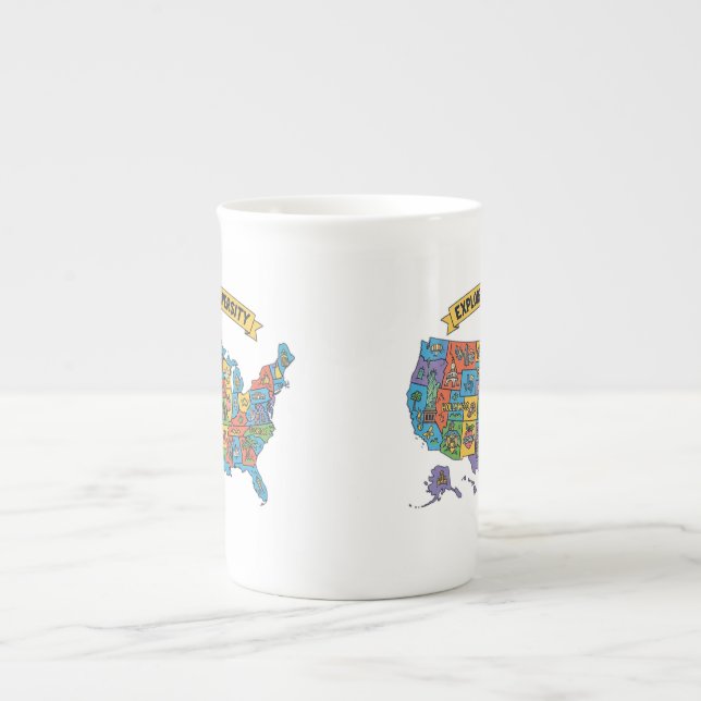 Colourful USA Map for Travelers – Explore Diversit Bone China Mug (Front)