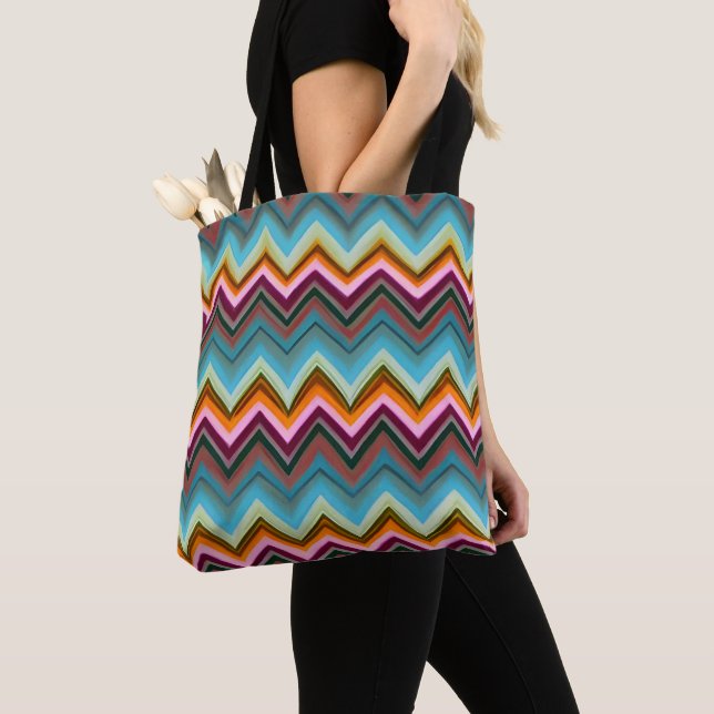 Colourful V Shape Pattern Tote Bag (Close Up)