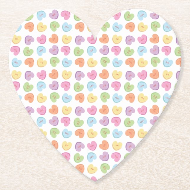 Colourful Valentine Candy Hearts  Paper Coaster (Front)