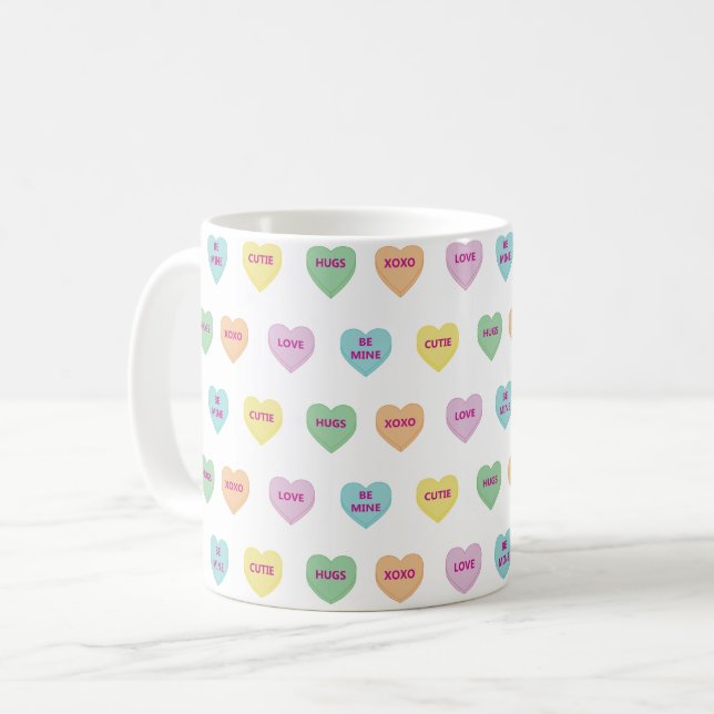 Colourful Valentine Conversation Hearts Coffee Mug (Front Left)