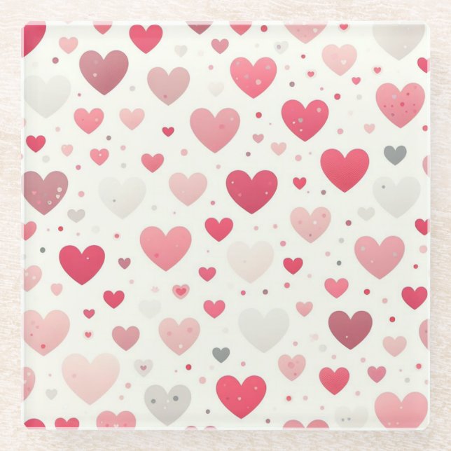 Colourful Valentine's day heart Glass Coaster (Front)