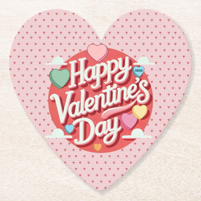 Colourful Valentine's day heart  Paper Coaster (Front)