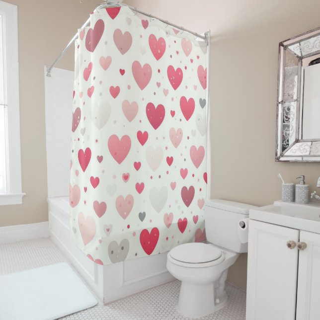 Colourful Valentine's day heart Shower Curtain (In Situ)