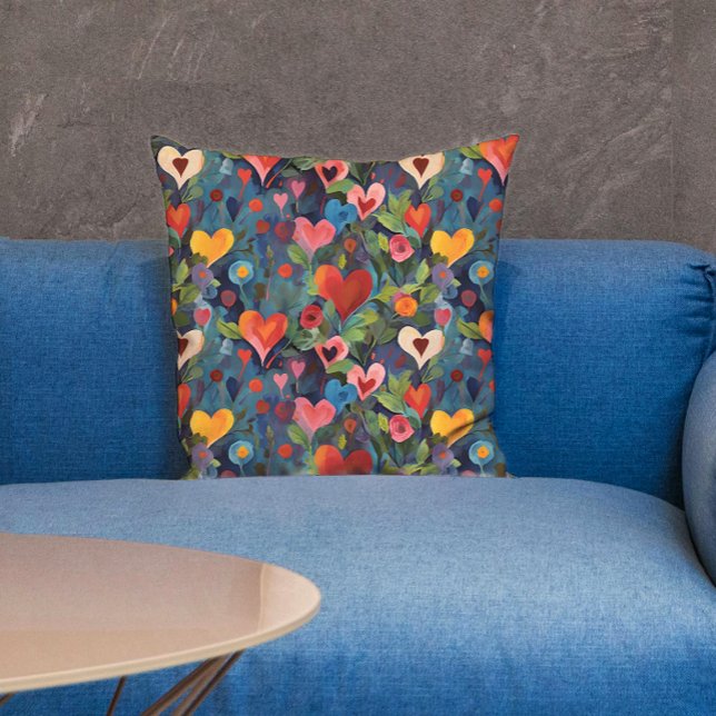 Colourful Valentines Day Love Hearts Pattern Paint Cushion (Creator Uploaded)