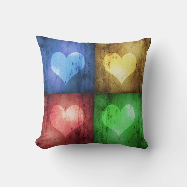 Colourful Valentine's Day Rustic Hearts Cushion (Front)