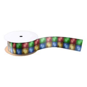 Colourful Valentine's Day Rustic Hearts Satin Ribbon