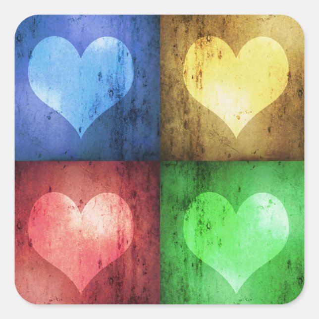 Colourful Valentine's Day Rustic Hearts Square Sticker (Front)