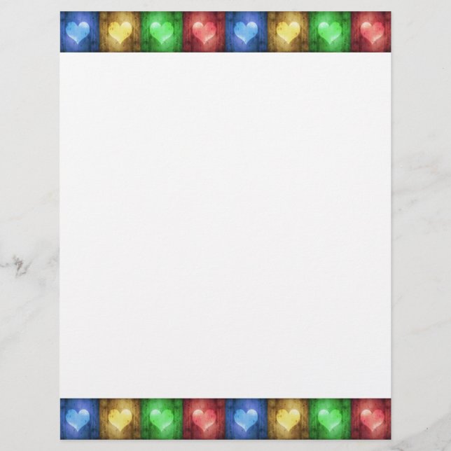 Colourful Valentine's Day Rustic Hearts Stationery (Front)
