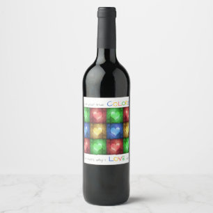 Colourful Valentine's Day Rustic Hearts Wine Label