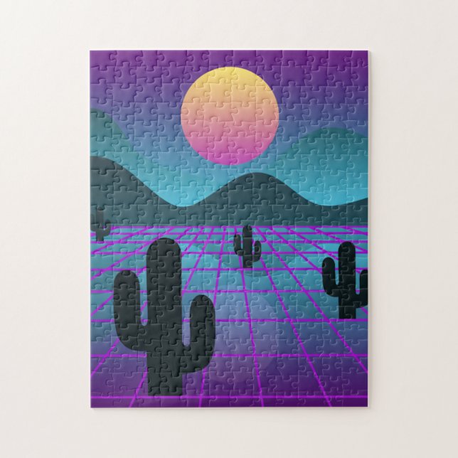 Colourful Vaporwave Cactus "Digital Desert" Jigsaw Puzzle (Vertical)