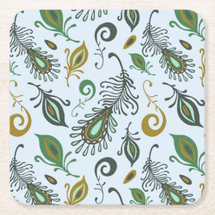 Colourful Various Feathers Square Paper Coaster