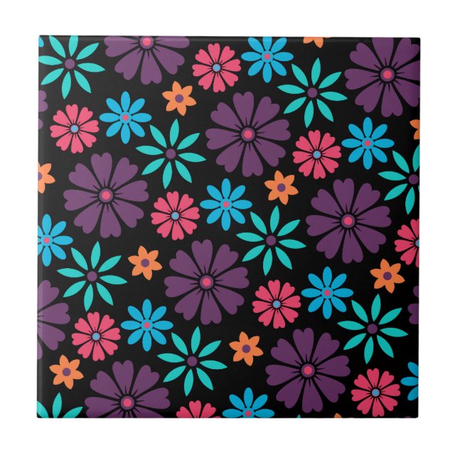Colourful Vector Flower Pattern Ceramic Tile (Front)