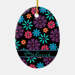 Colourful Vector Flower Pattern Nameplate Ceramic Ornament