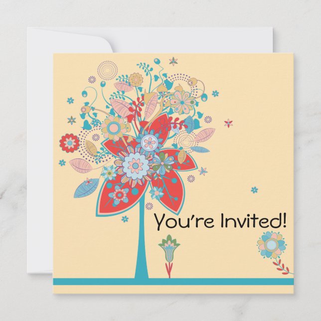 colourful vector flower tree bliss colour version  invitation (Front)