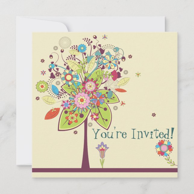 colourful vector flower tree bliss invitation (Front)