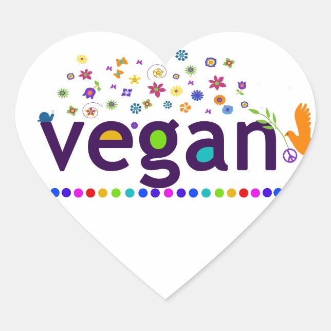 Colourful Vegan Heart Sticker (Front)