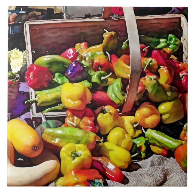 Colourful Vegetables in a Farmer's Market Ceramic Tile (Front)