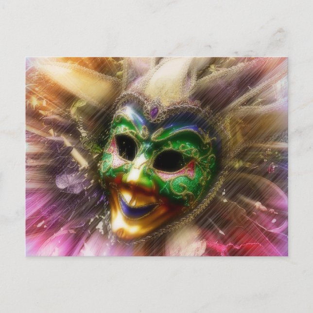Colourful Venetian Jester Mask Postcard (Front)