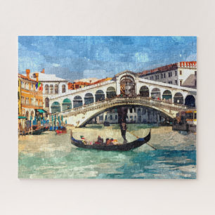 Colourful Venice Canal Grande Aquarelle Painting Jigsaw Puzzle