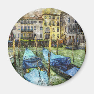 Colourful Venice Italy Gondola Painting Scene Magnet
