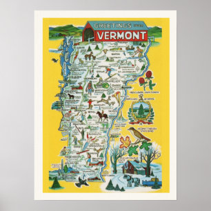 Colourful Vermont Map 18 x24 Print
