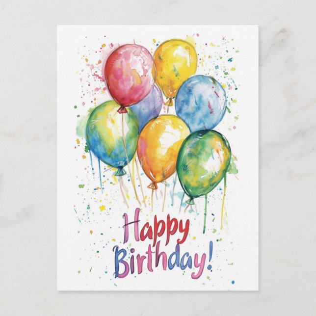 Colourful Vertical Happy Birthday I Balloons  Postcard (Front)