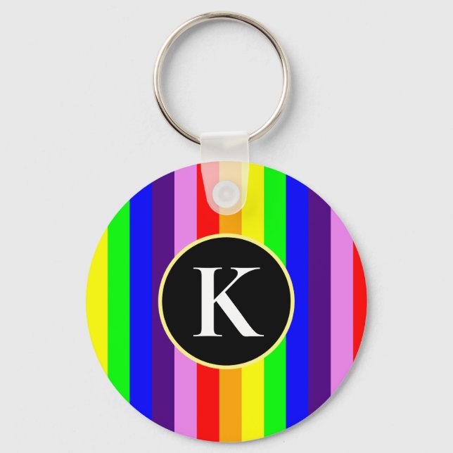 Colourful Vertical Rainbow Stripes Custom Monogram Key Ring (Front)