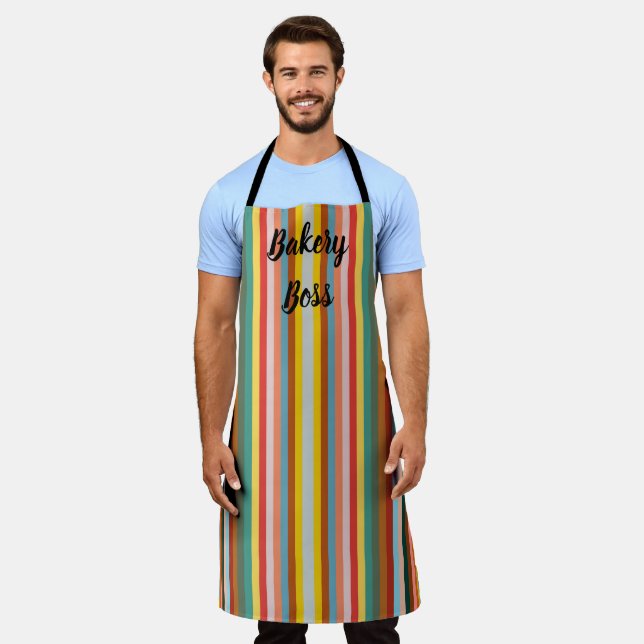Colourful Vertical Retro Stripes  Apron (Worn)