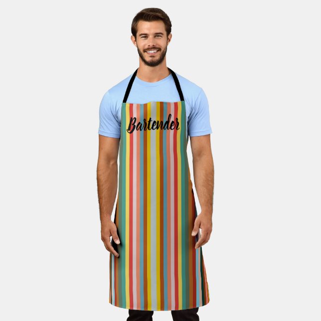 Colourful Vertical Retro Stripes  Apron (Worn)