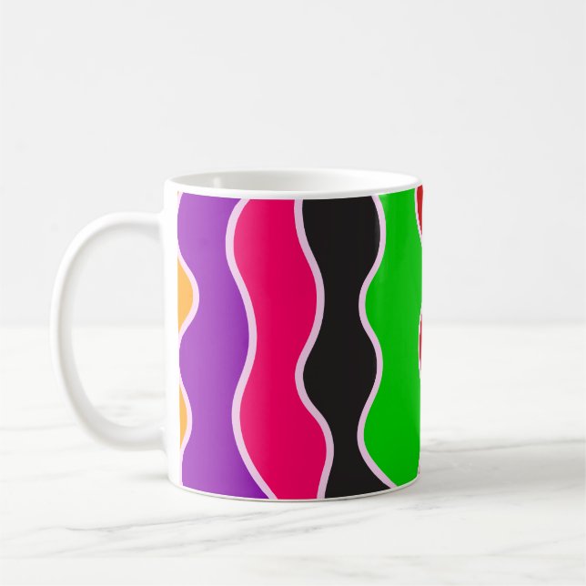 Colourful vertical retro wavy lines pattern  coffee mug (Left)