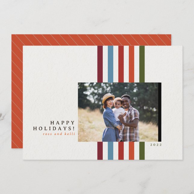 Colourful Vertical Ribbon Holiday Card (Front/Back)