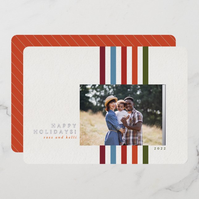 Colourful Vertical Ribbon with Foil Holiday Card (Front/Back)
