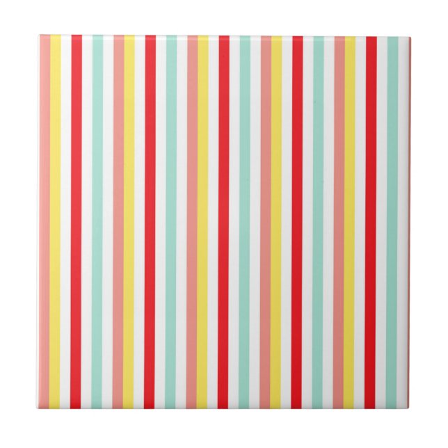 Colourful Vertical Stripe Pattern Ceramic Tile (Front)