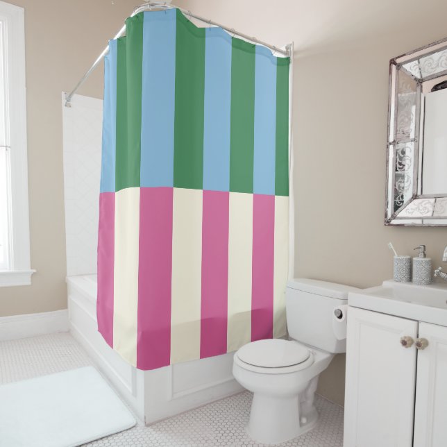 Colourful Vertical Striped Pattern Shower Curtain (In Situ)