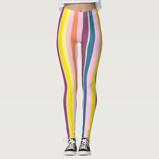 Colourful Vertical Stripes Leggings (Front)