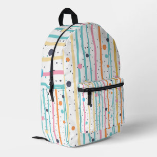 Colourful Vertical Stripes & Polka Dots  Printed Backpack