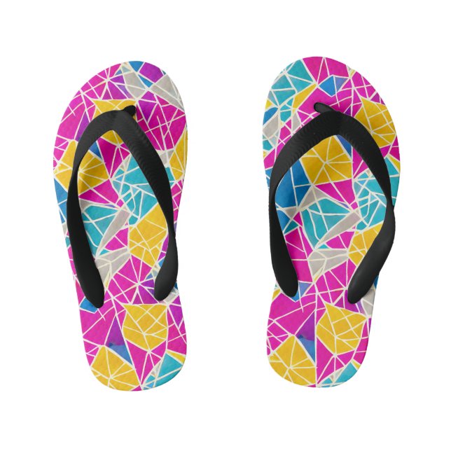 Colourful Vibrant Abstract Geometric Shapes Lines Kid's Thongs (Footbed)