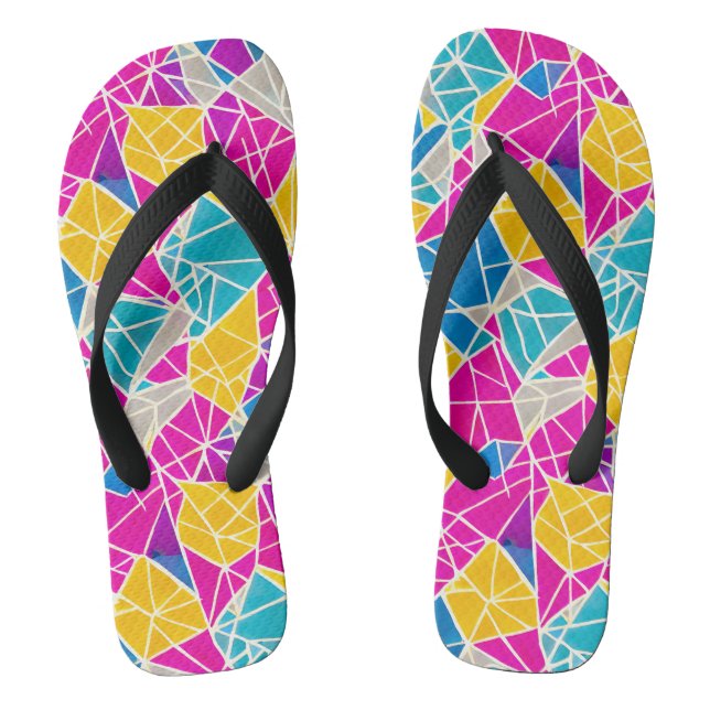 Colourful Vibrant Abstract Geometric Shapes Lines Thongs (Footbed)