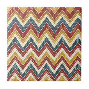 Colourful Vibrant Boho Chic Zigzag Chevron Pattern Ceramic Tile